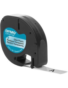 Dymo LetraTag S0721530 Fita de Etiquetas Original para Rotuladora - Texto preto sobre fundo transparente - Largura 12mm x 4 met