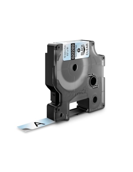 Dymo Rhino ID1-12 Fita de Etiquetas Original para Rotuladora - Texto Preto sobre Fundo Transparente - Largura 12mm x 5.5 metros