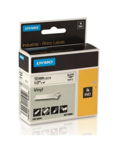 Dymo 18444 Rhino Industrial Fita Vinil Original para Rotuladora - Texto Preto sobre Fundo Branco - Largura 12mm x 5.5 metros -