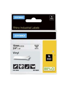 Dymo ID1-19 18445 Fita de Etiquetas de Vinil Industrial Original para Rotuladora - Texto preto sobre fundo branco - Largura 19m 2