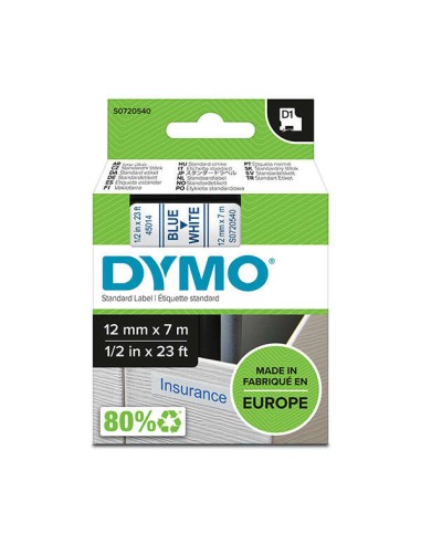 Dymo D1 Fita de Etiquetas Original para Rotuladora - Texto Azul sobre Fundo Branco - Largura 12mm x 7 metros - S0720540