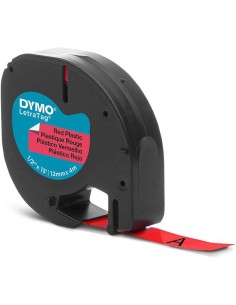 Dymo LetraTag S0721630 Fita de Etiquetas Original para Rotuladora - Texto preto sobre fundo vermelho - Largura 12mm x 4 metros