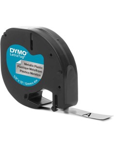 Dymo LetraTag S0721730 Fita de Etiquetas Original para Rotuladora - Texto preto sobre fundo metálico - Largura 12mm x 4 metros
