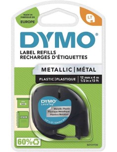 Dymo LetraTag S0721730 Fita de Etiquetas Original para Rotuladora - Texto preto sobre fundo metálico - Largura 12mm x 4 metros  2