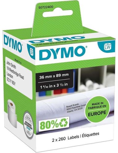 Dymo LW 99012 Etiquetas Originais de Endereço Grandes Autoadesivas - 36x89mm - 520 Unidades - S0722400