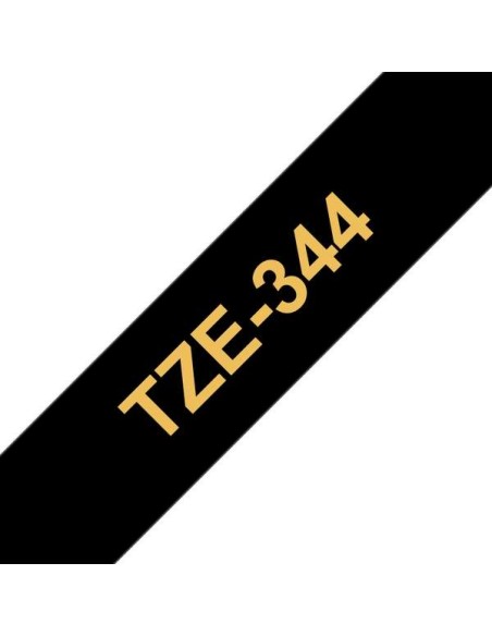 Brother TZe344 Fita Laminada Genérica de Etiquetas - Texto dourado sobre fundo preto - Largura 18mm x 8 metros