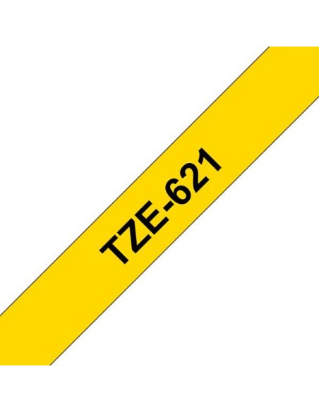 Brother TZe621 Fita Laminada Genérica de Etiquetas - Texto preto sobre fundo amarelo - Largura 9mm x 8 metros