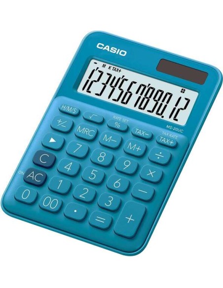 Casio MS-20UC Calculadora de Mesa Pequena - Tela LCD de 12 Dígitos - Alimentação Solar e Pilhas - Cor Azul