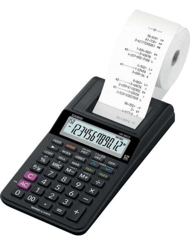 Casio HR-8RCE Calculadora Impressora de Mesa Compacta - Ecrã de 12 Dígitos - Impressão de 2 Linhas por Segundo - Cor Preta