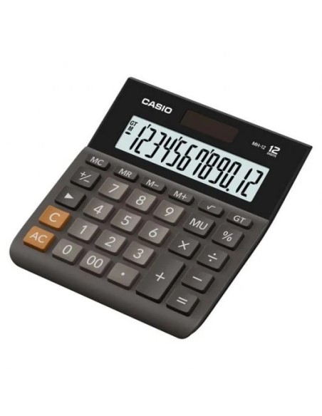 Casio MH-12 Calculadora de Mesa - Ecrã LCD Extragrande de 12 Dígitos - Solar e Pilhas - Cor Preta