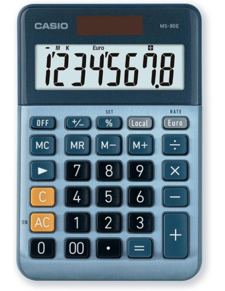 Casio MS80E Calculadora de Mesa 8 Dígitos - Tecla Duplo Zero - Símbolos de Comando de Função - Cálculo Avançado de Percentagem 