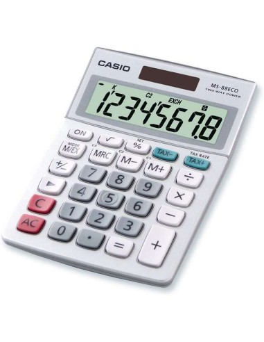 Calculadora de Mesa Financeira Casio MS88ECO - Conversão de Moeda - Cálculo de Impostos - Tela LCD de 8 Dígitos - Solar e Pilha