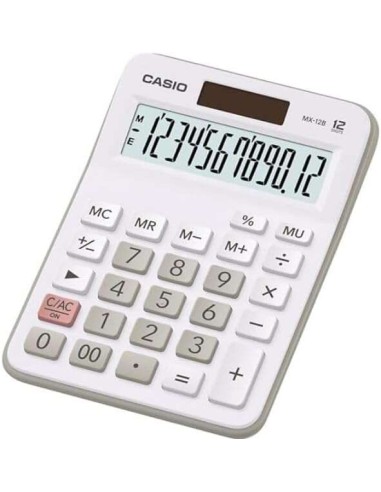 Casio MX-12B Calculadora de Mesa Pequena - Ecrã LCD de 12 Dígitos - Solar e Pilhas - Cor Branca