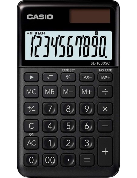 Calculadora de Bolso Casio SL-1000SC - Ecrã Extra Grande de 10 Dígitos - Alimentação Solar e a Pilhas - Cor Preta