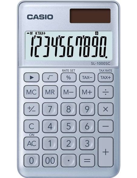 Calculadora de Bolso Casio SL-1000SC - Ecrã Extragrande de 10 Dígitos - Alimentação Solar e a Pilhas - Cor Azul