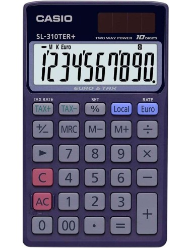 Casio SL-310TER+ Calculadora de Bolso - Ecrã LC Extra Grande de 10 Dígitos - Função Conversor de Euros - Cor Azul Escuro