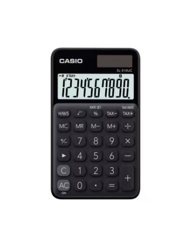 Calculadora de Bolso Casio SL-310UC - Cálculo de Impostos - Ecrã LCD de 10 Dígitos - Solar e a Pilhas - Cor Preta
