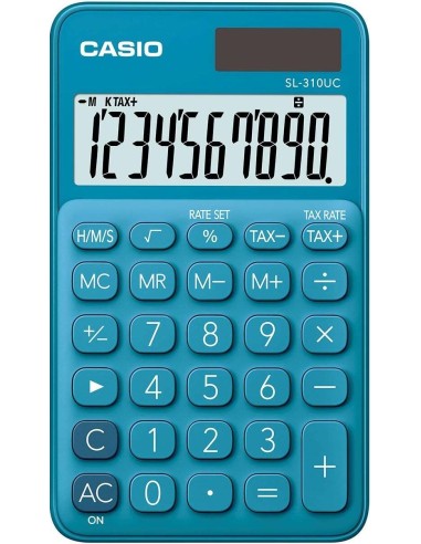 Calculadora de Bolso Casio SL-310UC - Cálculo de Impostos - Tela LCD de 10 Dígitos - Solar e Pilhas - Cor Azul