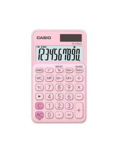 Calculadora de Bolso Casio SL-310UC - Cálculo de Impostos - Tela LCD de 10 Dígitos - Solar e Pilhas - Cor Rosa