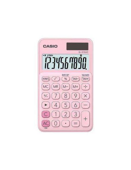 Calculadora de Bolso Casio SL-310UC - Cálculo de Impostos - Tela LCD de 10 Dígitos - Solar e Pilhas - Cor Rosa