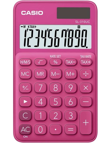 Casio SL-310UC Calculadora de Bolso - Cálculo de Impostos - Ecrã LCD de 10 Dígitos - Solar e Pilhas - Cor Vermelha