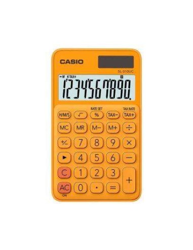 Casio SL-310UC Calculadora de Bolso - Cálculo de Impostos - Ecrã LCD de 10 Dígitos - Solar e Pilhas - Cor Laranja