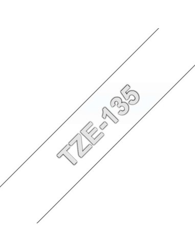 Brother TZe135 Fita Laminada Original de Etiquetas - Texto branco sobre fundo transparente - Largura 12mm x 8 metros