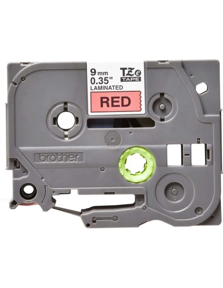 Brother TZe421 Fita Laminada Original de Etiquetas - Texto preto sobre fundo vermelho - Largura 9mm x 8 metros