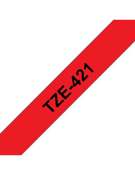 Brother TZe421 Fita Laminada Original de Etiquetas - Texto preto sobre fundo vermelho - Largura 9mm x 8 metros