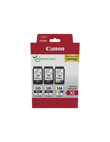 Canon PG545XL Preto + CL546XL Cor Pack de 3 Cartuchos de Tinta Originais - 8286B013