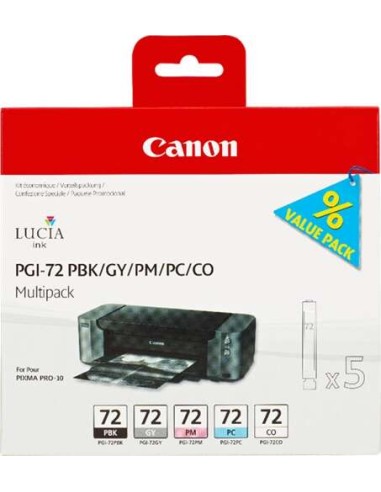 Canon PGI72 Pack de 5 Cartuchos de Tinta Originais - Preto Foto, Cinza, Magenta Foto, Ciano Foto, Otimizador - 6403B007