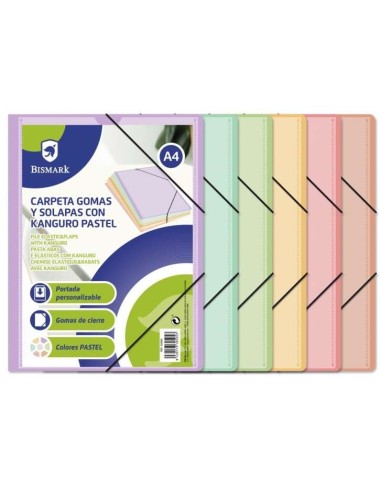 Bismark Pasta de Elásticos A4 Canguru com Abas - Cores Pastel Sortidas