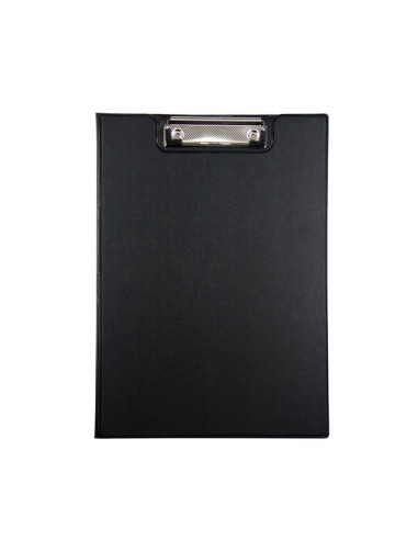 Dohe Pasta A4 com Prendedor de Pressão - Capa de Cartão Forrado PVC Opaco - Bolso Interior - Cor Preta