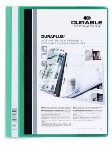 Durable Duraplus Pasta de Grampo - Para Formato A4+ - Compartimento Interno - Capa Traseira de Cor Verde