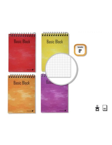 Golden Caderno Espiral Superior 8º Horizontal (153x102mm) 80 Folhas 60g Quadriculado 4x4 - Capa Plastificada - Margem Destacada