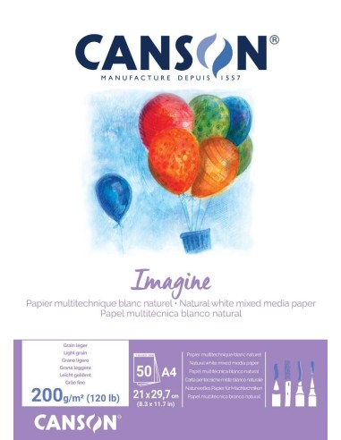 Canson Imagine Bloco Colado de 50 Folhas 200g A4 - Grão Fino - Cor Branca
