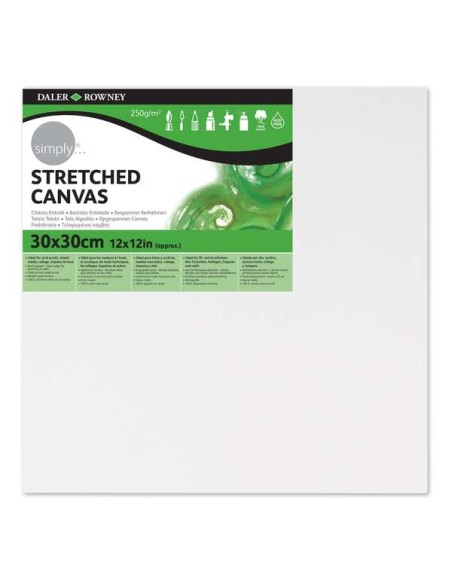 Daler Rowney Simply Tela Encapada 30x30cm - Tripla Primária - Grão Médio - 100% Algodão sem Ácido - 250g