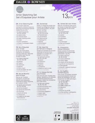 Daler Rowney Simply Conjunto de 13 Peças para Desenhar e Esboçar - Ideal para Artistas Iniciantes