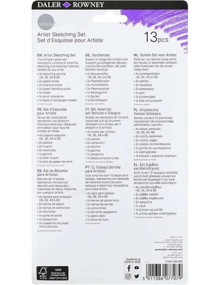 Daler Rowney Simply Conjunto de 13 Peças para Desenhar e Esboçar - Ideal para Artistas Iniciantes