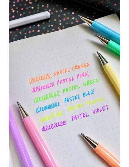 Pentel Hybrid Milky Expositor de 48 Canetas Esferográficas - Ponta Fina 0.8mm - Traço 0.4mm - Tinta de Gel Opaca - Cores Sortid