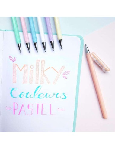 Pentel Hybrid Milky Expositor de 48 Canetas Esferográficas - Ponta Fina 0.8mm - Traço 0.4mm - Tinta de Gel Opaca - Cores Sortid