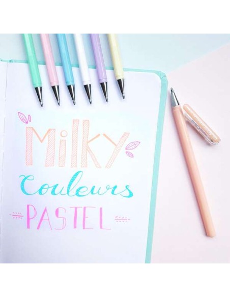 Pentel Hybrid Milky Expositor de 48 Canetas Esferográficas - Ponta Fina 0.8mm - Traço 0.4mm - Tinta de Gel Opaca - Cores Sortid