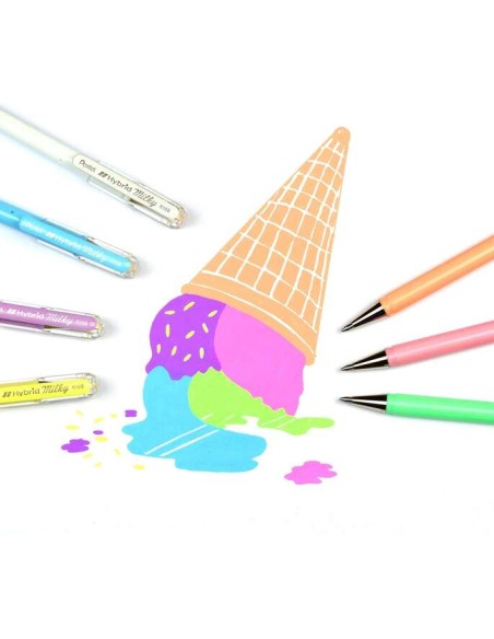 Pentel Hybrid Milky Expositor de 48 Canetas Esferográficas - Ponta Fina 0.8mm - Traço 0.4mm - Tinta de Gel Opaca - Cores Sortid