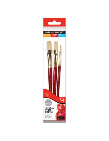 Daler Rowney Simply Pack de 3 Pincéis de Pelo Natural T-2 - Cerdas Brancas - Design Ergonômico - Cor Marrom