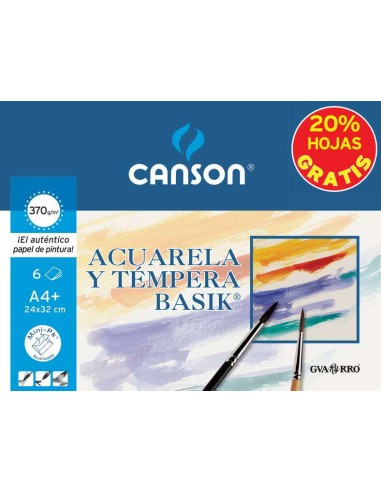 Canson Minipack de 6 Folhas Aquarela Basik 24x32 370g - 20% Folhas Grátis - Cor Branca