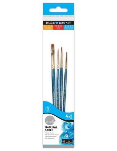 Daler Rowney Simply Conjunto de 4 Pincéis de Marta - Design Ergonômico - Cor Azul