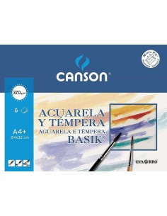 Canson Aquarela Basik Minipack de 6 Folhas A4+ 370g - Muito Bem Colado - De Grão Leve - Cor Branca
