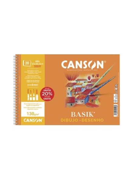Canson Basik Caderno de Desenho A4+ 20 Folhas Microperfuradas 130g/m² - Sem Moldura - Medidas 23x32,5cm - Cor Branca