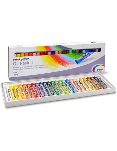 Pentel Oil Pastels Pacote de 25 Pastéis a Óleo - Macios, Cremosos e de Secagem Lenta - Cores Sortidas