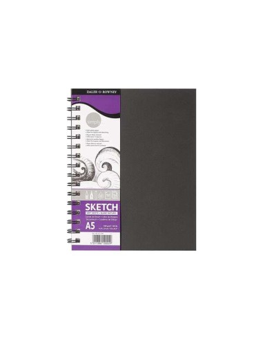 Daler Rowney Simply Caderno de Desenho A5 100g/m2 - Capa Dura com Encadernação em Espiral - Cor Branca